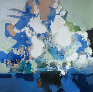 Frans Nicolai - Gemengde techniek op doek, Blauwe splash - Ingelijst kopen? Bied vanaf 1!