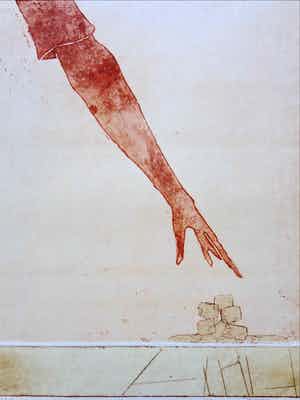 Jan Montyn - REIKENDE HAND / KLEURETS / 65x50cm / SIG / 1991 verkocht voor € 45!