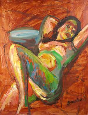 Gijs Donker - Olieverf op doek, Liggend naakt verkocht voor € 1!