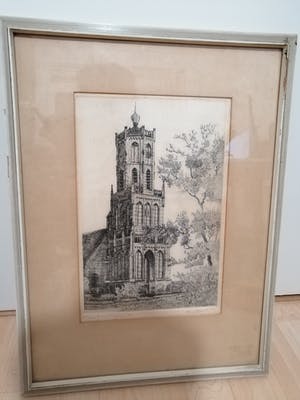 Cor van der Woerd - Toren te Elst (Originele ets) '50 kopen? Bied vanaf 20!