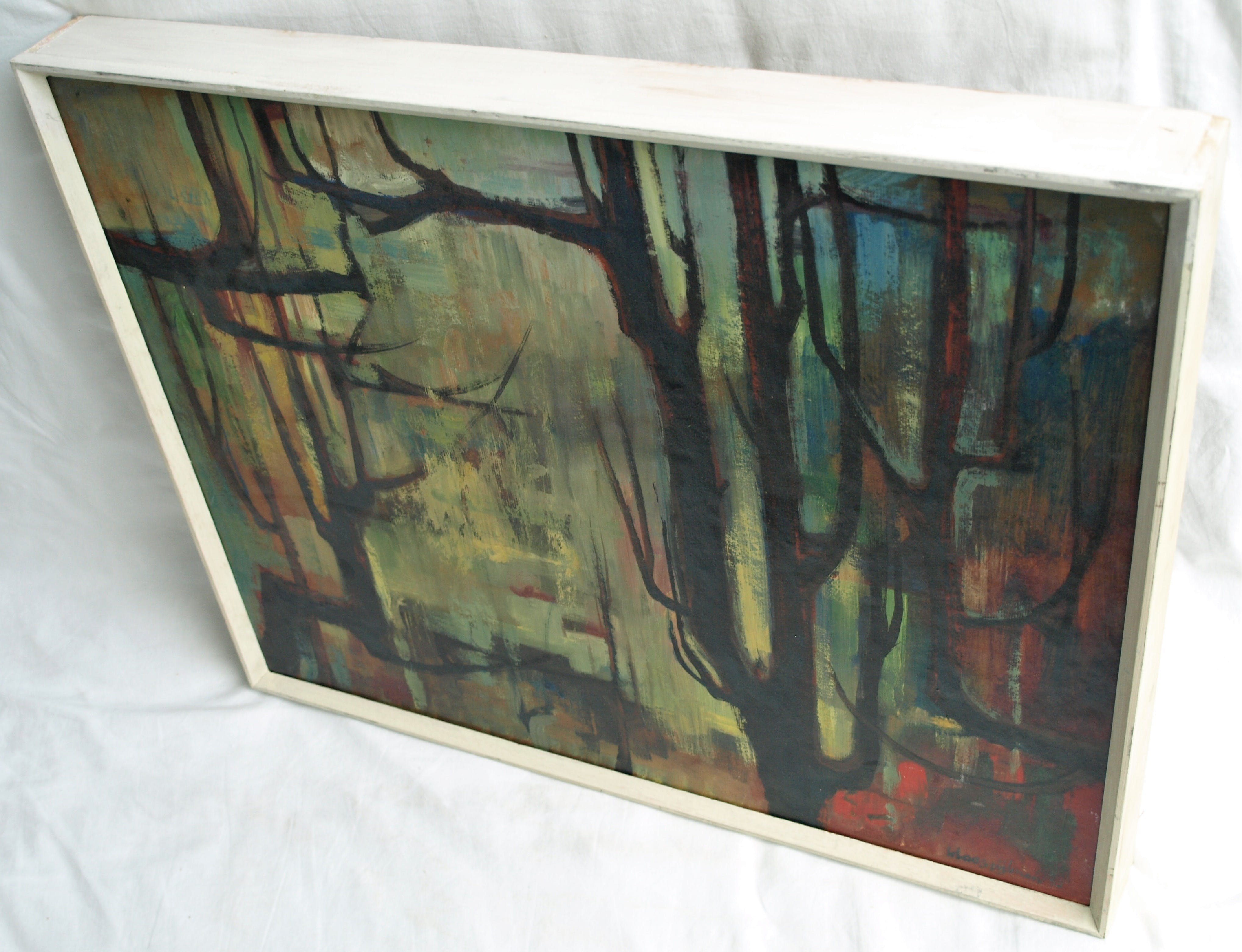 Klaas Pijlman - Olieverf op board , Bosgezicht – ingelijst – 1960 – ‘Bergense School’ kopen? Bied vanaf 190!