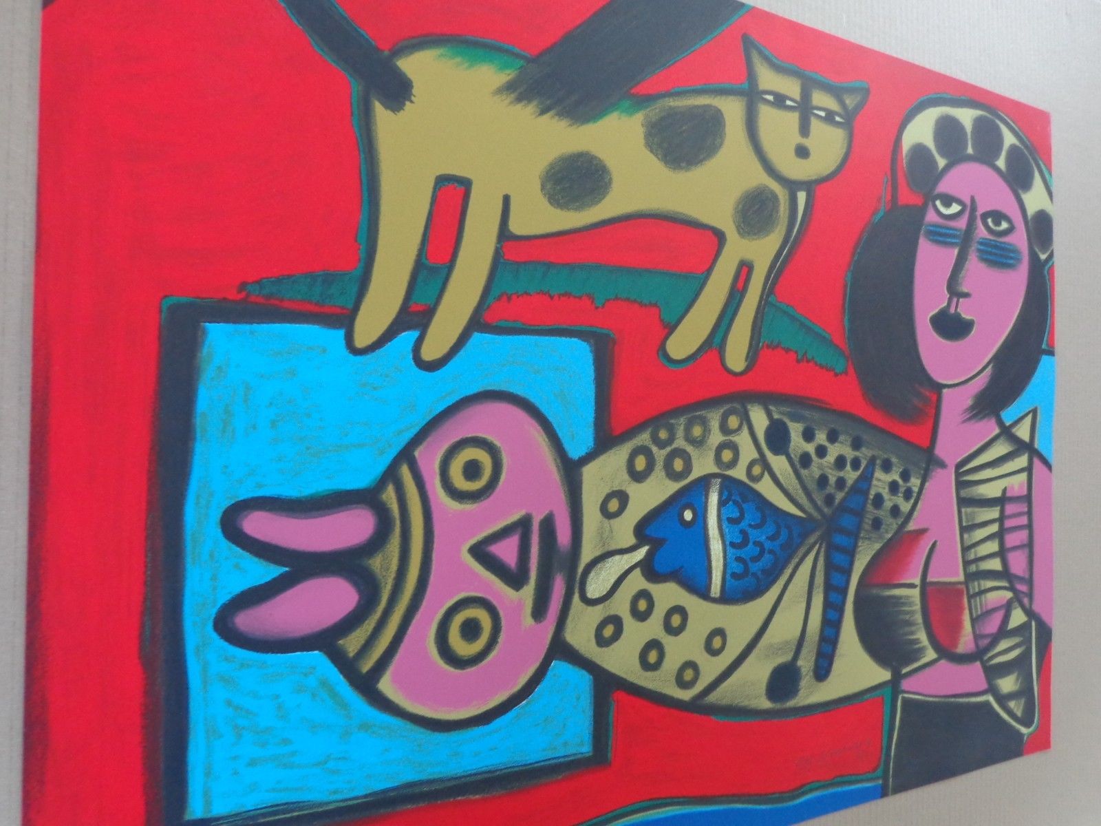 Corneille - ROZE VROUW MET KAT / KLEURLITHO / 56x74cm / SIG / 1998 kopen? Bied vanaf 175!