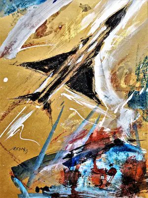 Jacques Pecnard - twee (2) expressionistische gemengde technieken "Mirage jets" gesigneerd kopen? Bied vanaf 1!