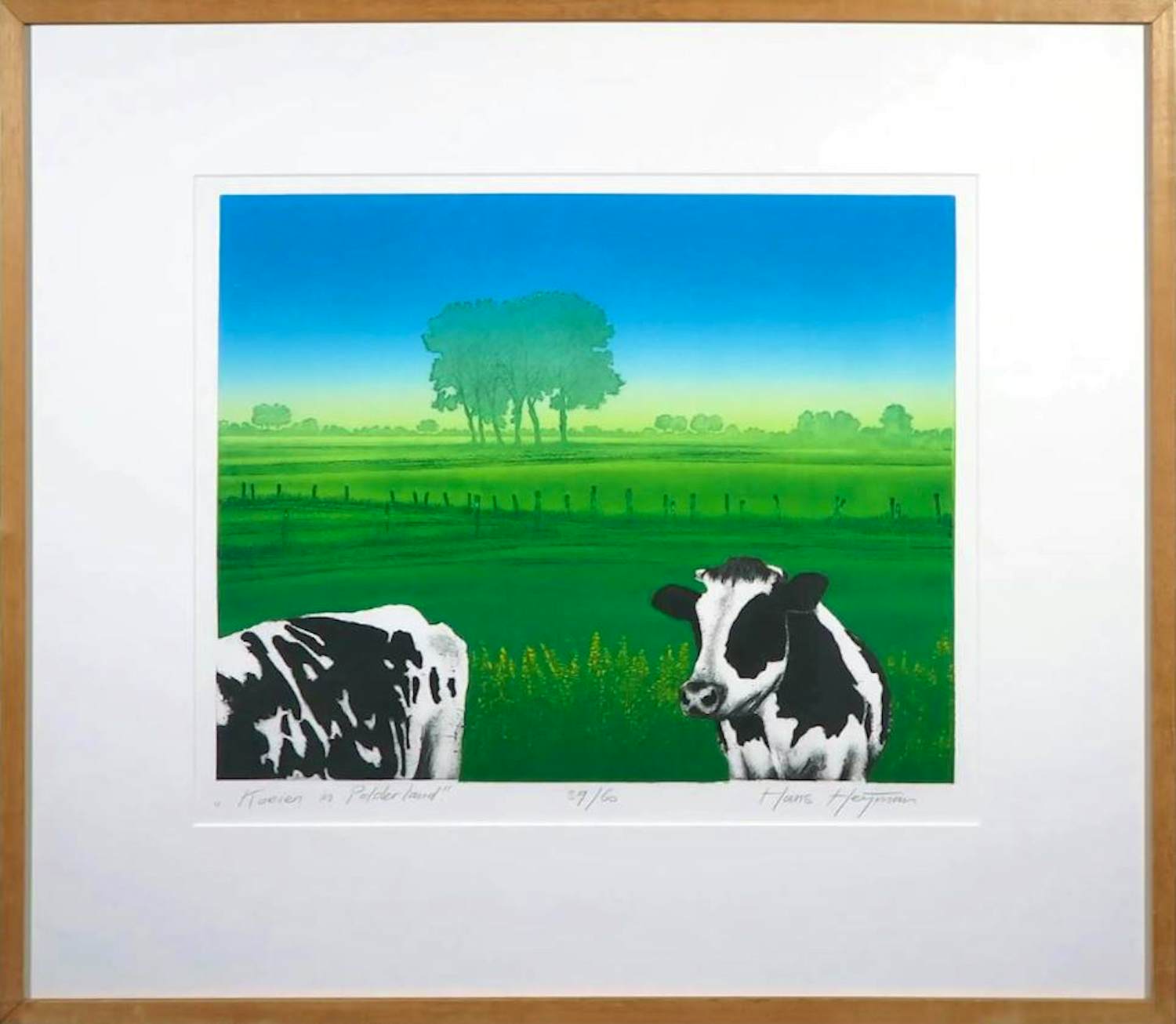Hans Heijman - Zeefdruk, Koeien in Polderland - Ingelijst kopen? Bied vanaf 50!