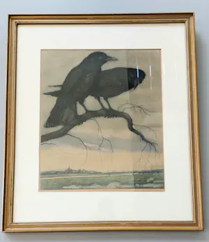 Buy Frans Everbag - Twee kraaien op tak boven landschap? Bid from 150!