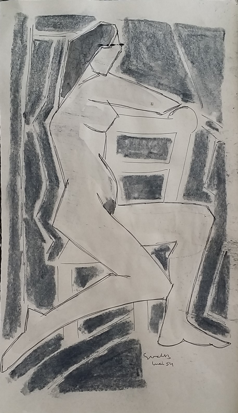 Siep van den Berg - Aquarel en houtskool Inkt op papier verkocht voor € 175!