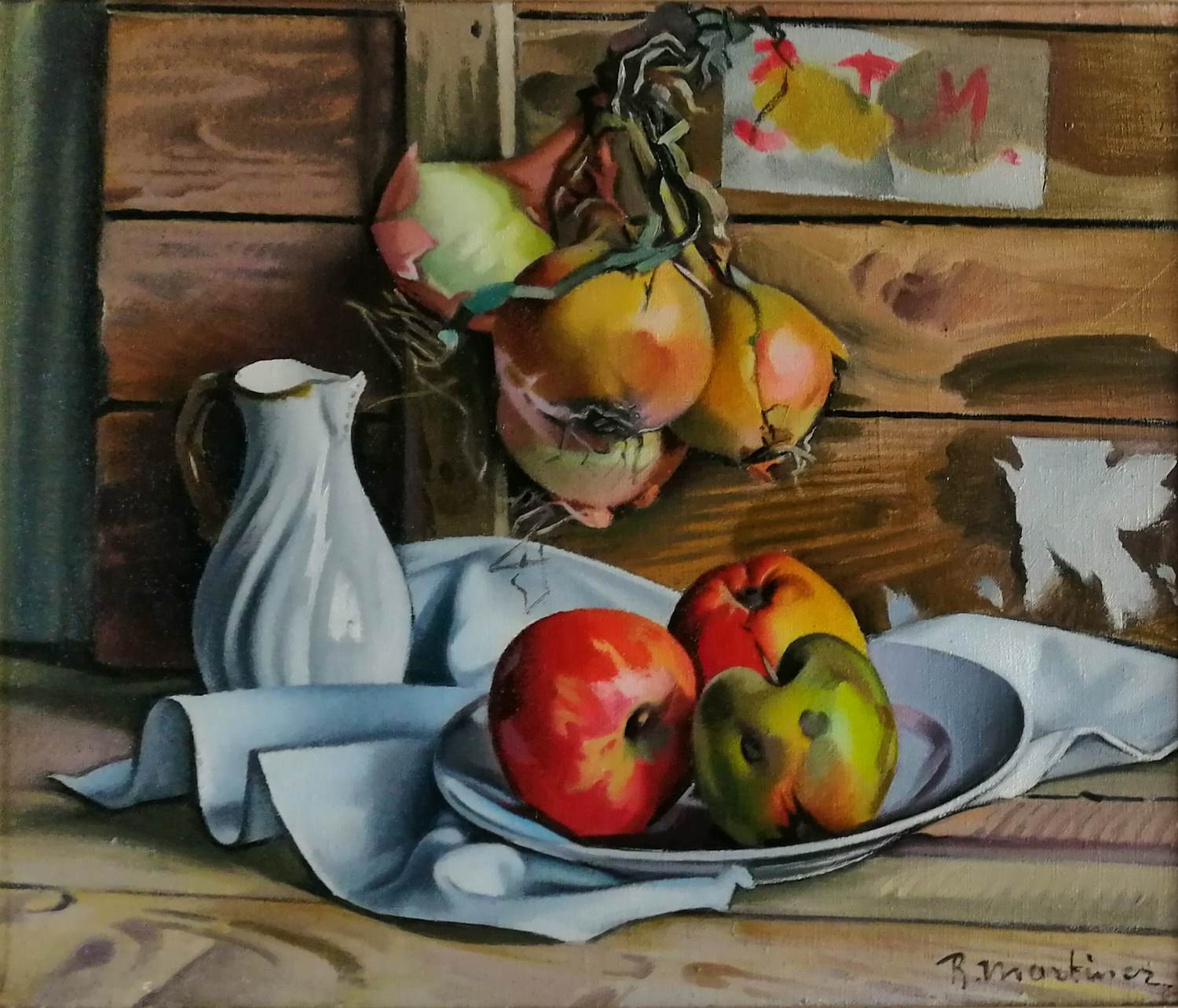 Raoul Martinez - Stilleven met witte kan, appels en uien kopen? Bied vanaf 500!