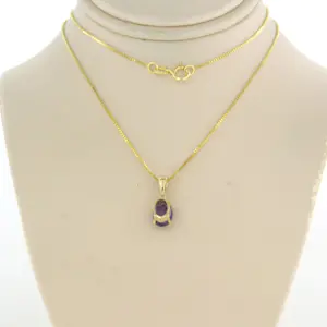 14k geel gouden collier  met hanger bezet met amethist - 45 cm kopen? Bied vanaf 165!