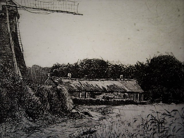 Henri Koetser - Sfeervolle Droge naald Ets "Molen en graanveld" gesigneerd. kopen? Bied vanaf 1!