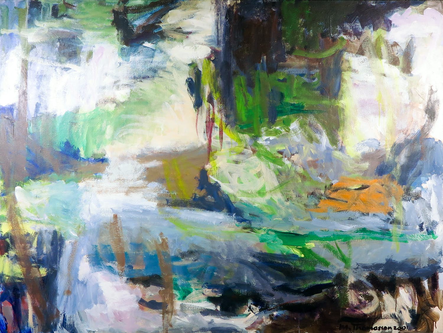 Marieke Thomassen - Acryl op doek, De vijver (Zeer groot) verkocht voor € 100!