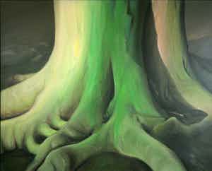 Wim de Bruin - Acryl op doek, Boomvoet (Zeer Groot) verkocht voor € 150!