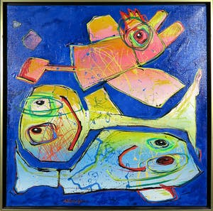 Ad Verstijnen - Gemengde techniek op doek, Vogel, vissen - Ingelijst kopen? Bied vanaf 1!