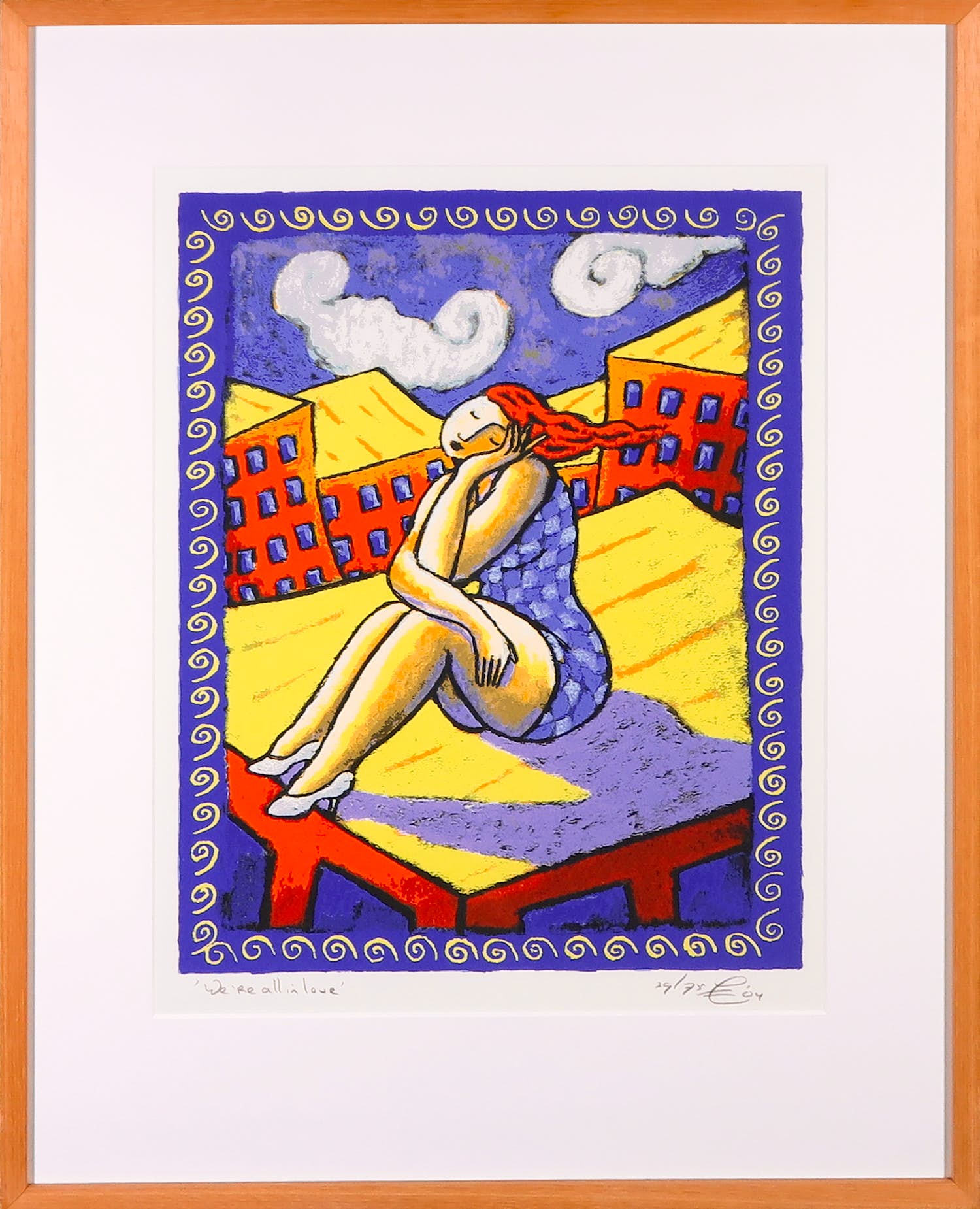 Jacques Tange - Zeefdruk, We're all in love - Ingelijst verkocht voor € 70!