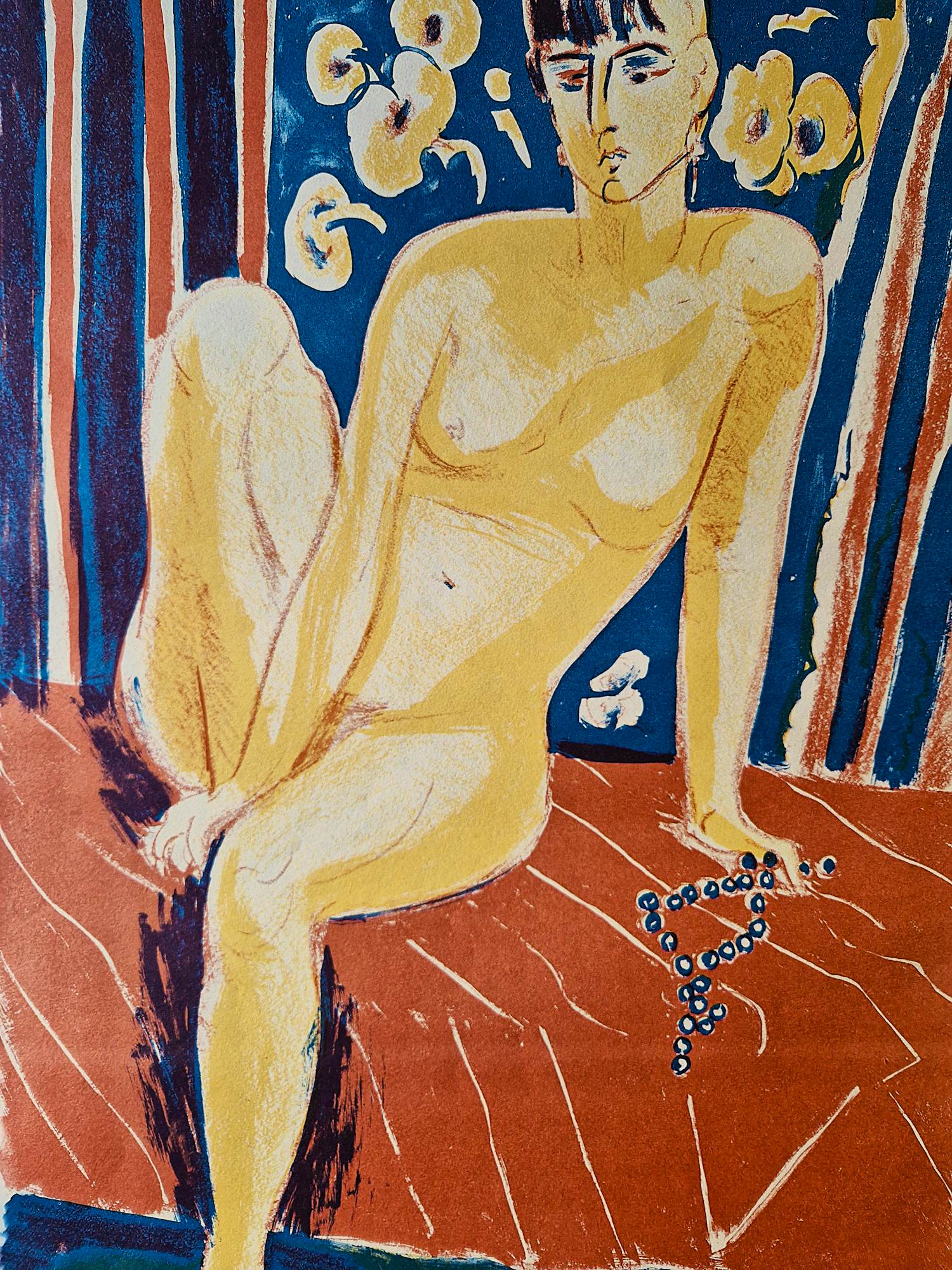 Jan Wiegers - fraaie en grote E.A. kleuren houtsnede - vrouwelijk naakt - handgesigneerd kopen? Bied vanaf 145!