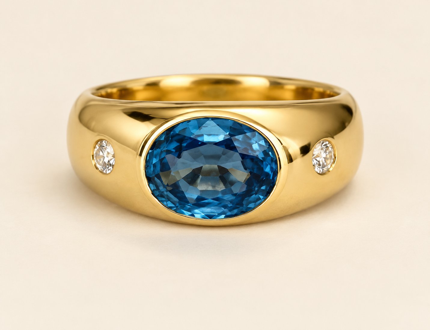 Buy Herenring van 18-kt goud  met een saffier van 2,00 crt en diamantjes? Bid from 1100!