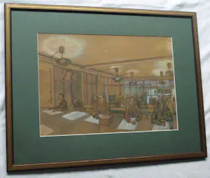 Dirk Harting - Ingelijste pasteltekening , Op kantoor – 1954 - Lijst, 50 x 64 cm kopen? Bied vanaf 100!