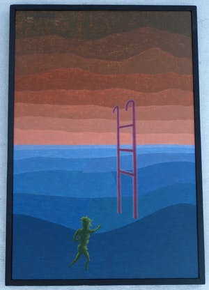 Niet of onleesbaar gesigneerd - Surrealistisch 5-Luik uit 1971 - Acrylverf op board - ingelijst kopen? Bied vanaf 1!