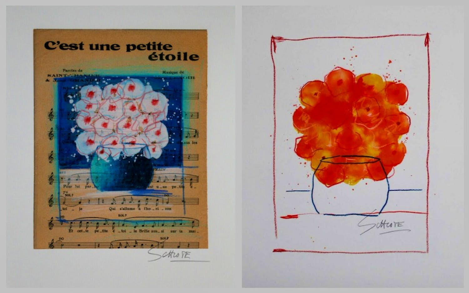 Wilhelm Schlote - Twee handgesigneerde giclées: Bouquet, Une petite étoile kopen? Bied vanaf 29!