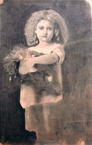 Niet of onleesbaar gesigneerd - Jong meisje -potloodtekening circa 1900- verkocht voor € 1!