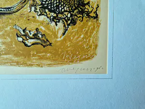 Toon Wegner - Fraaie eigen druk kleuren-lithografie | 'Zonnebloem' | 1962 - inkt gesigneerd kopen? Bied vanaf 29!