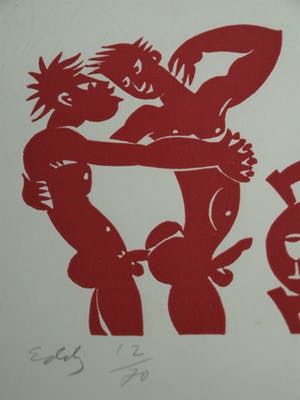 Eddy Varekamp - Sjabloondruk, “Aan tafel” - gesigneerd & ingelijst kopen? Bied vanaf 1!