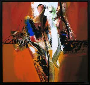 Peter Meijer - Zeefdruk op paneel, Zonder titel (bordeaux) - Ingelijst verkocht voor € 70!