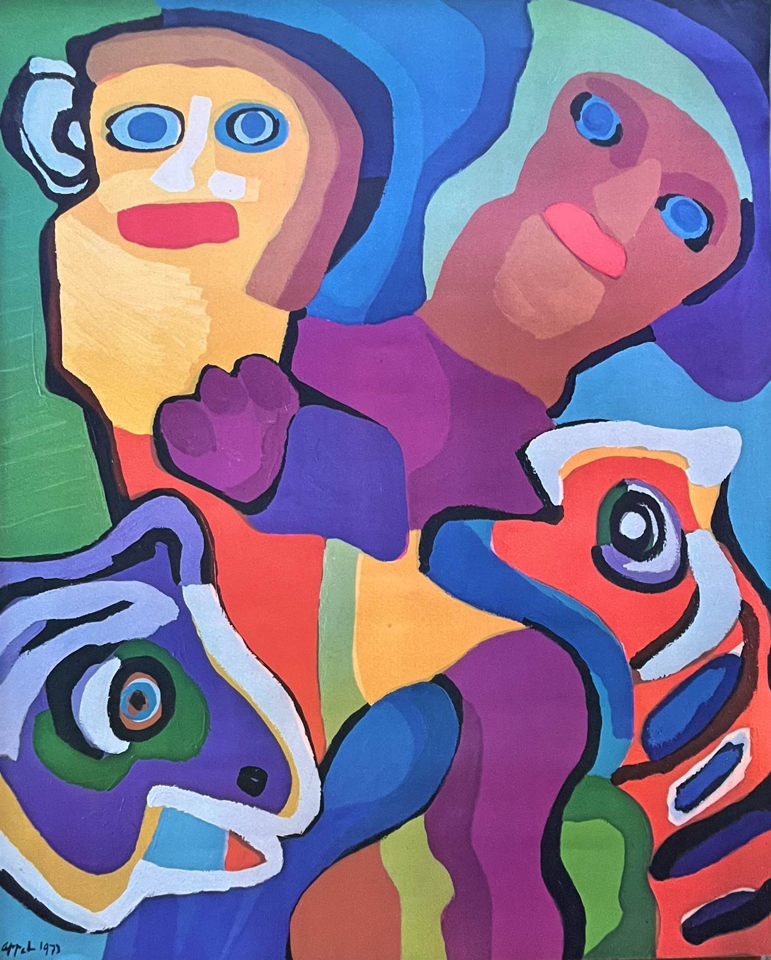 Karel Appel - Lithografische prent - 'Smiling Together' kopen? Bied vanaf 135!