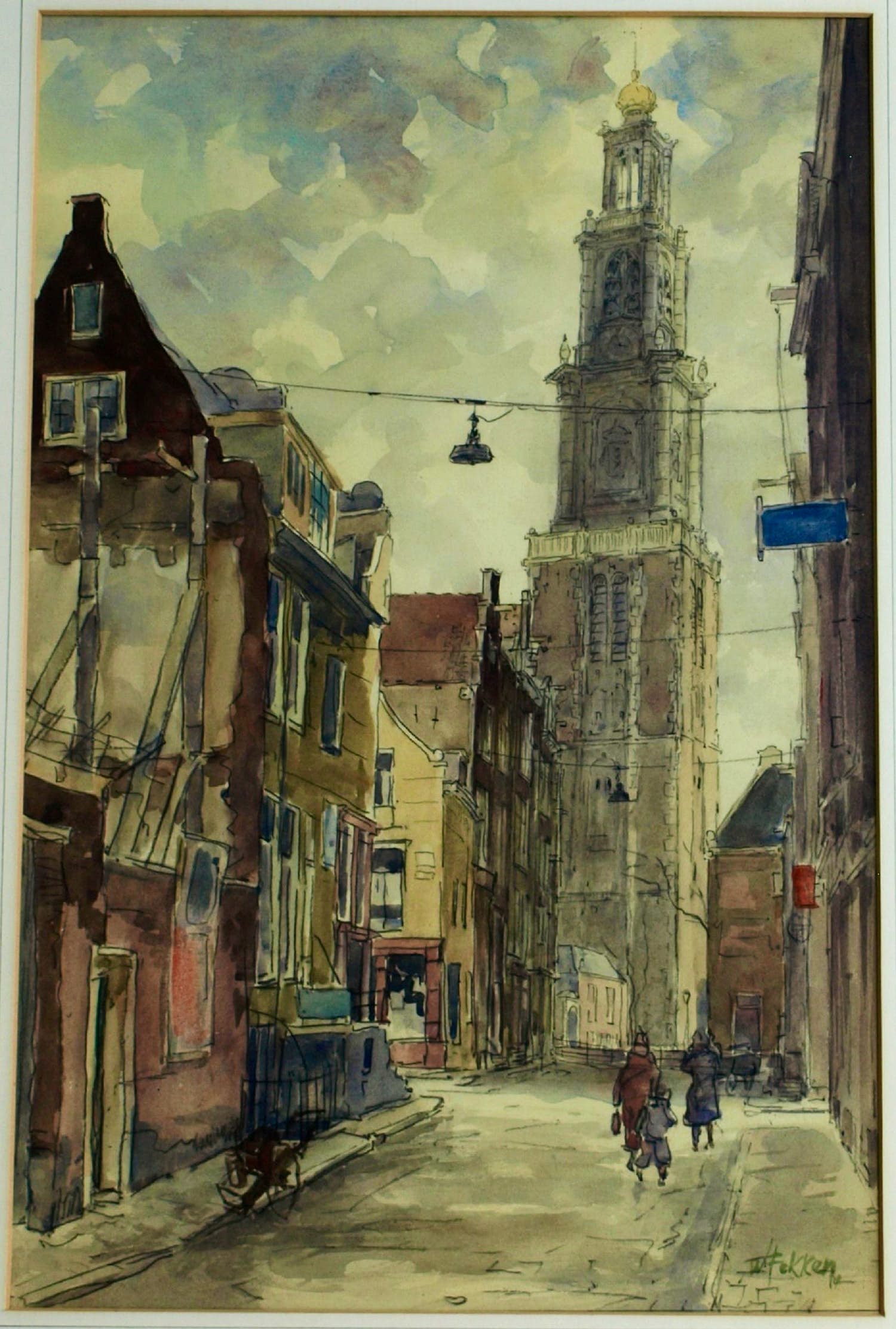 Willem Fekken - Ingelijste aquarel , Stadsgezicht Amsterdam , Westertoren - 68 x 48 cm kopen? Bied vanaf 1!