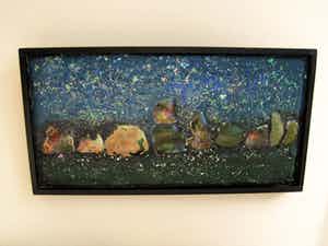 Niet of onleesbaar gesigneerd - gesigneerde jaren 60 gemengde techniek "Maanlandschap" verkocht voor € 10!