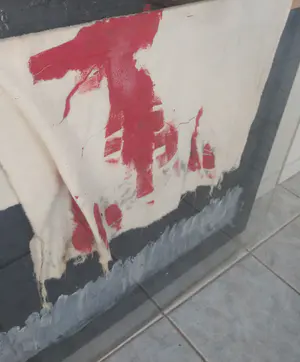 Jan de Beus - Blutender Landschaft - Olieverf en assemblage 1980 (groot) kopen? Bied vanaf 275!