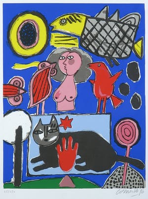 Corneille - Lithografie, Huit Chats - Ingelijst kopen? Bied vanaf 1!