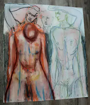 Hans Abbing - Zeer grote krijttekening - 1992 kopen? Bied vanaf 200!