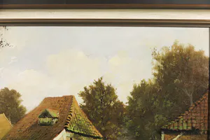 Frans Baaijens - Olieverf op doek, Boerderij met watermolen - Ingelijst kopen? Bied vanaf 1!