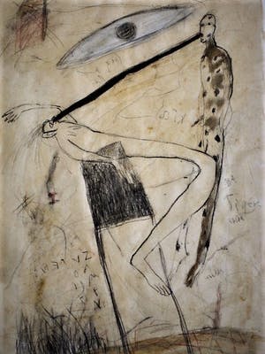 Margot de Jager - werk uit 1984 - Expressionistische gemengde techniek "Tiger Man" gesigneerd kopen? Bied vanaf 30!