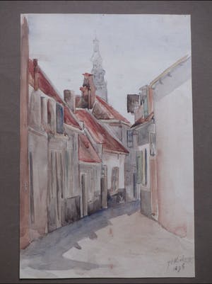 Johan Christiaan Kerkmeijer - Begijnenhof Middelburg - Aquarel kopen? Bied vanaf 70!