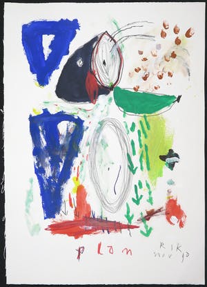 Rik van Iersel - Gemengde techniek op papier, Abstracte compositie kopen? Bied vanaf 120!