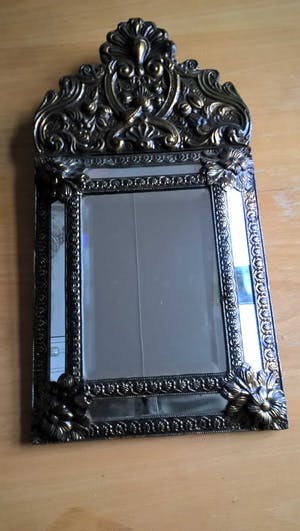 Curiosa - Latoenkoperen Spiegel / Stoffer en Blik - Hout, Koper kopen? Bied vanaf 1!