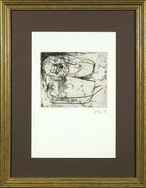 Asger Jorn - Ets en droge naald op handgeschept Japon, Friedhof der Maulwürfe - Ingelijst verkocht voor € 1!