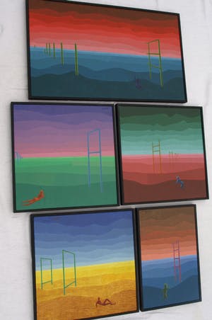 Niet of onleesbaar gesigneerd - Surrealistisch 5-Luik uit 1971 - Acrylverf op board - ingelijst kopen? Bied vanaf 1!