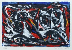 Buy Theo Wolvecamp - Compositie in rood en blauw | Ingelijst? Bid from 195!