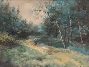 Annie Bruin - Gouache op papier, Bospad - Ingelijst kopen? Bied vanaf 1!