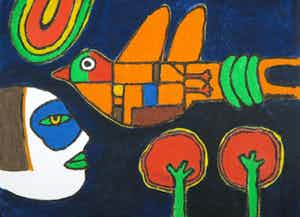 Corneille - Carborundum op geschept papier, Vamp lunaire et oiseau de nuit (Groot) verkocht voor € 500!