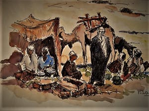 Frans Boers - Historisch Aquarel "Bedoeïenen markt bij Beersheba Negev" gesigneerd kopen? Bied vanaf 10!