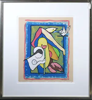 Herman Krikhaar - Kleurenlitho, Figuren en vogels - Ingelijst kaufen? Bieten Sie von 80!