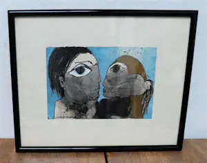 Ans Wortel - Ingelijste gemengde techniek: 3 figuren - 1971 kopen? Bied vanaf 199!