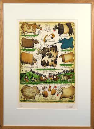 Albert Lemant - Kleurenets, Les vaches - Ingelijst verkocht voor € 50!