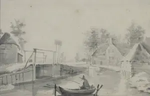 Niet of onleesbaar gesigneerd - Lot van twee inkttekeningen, Landschap met figuren kopen? Bied vanaf 1!