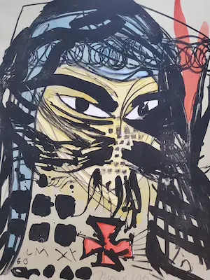 Jonathan Meese - Gouache über Holzschnitt, handsigniert und datiert kopen? Bied vanaf 620!