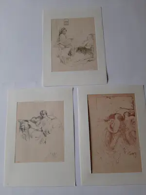 Robert Anning Bell - 3 Litho 's ,Meisjes spelen tennis ,Meisje dat leest , In hoekje met boek kopen? Bied vanaf 20!