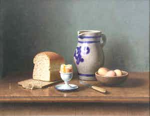 Eric De Vree - C2565 - Stilleven met zachtgekookt eitje en Keulse kan verkocht voor € 500!